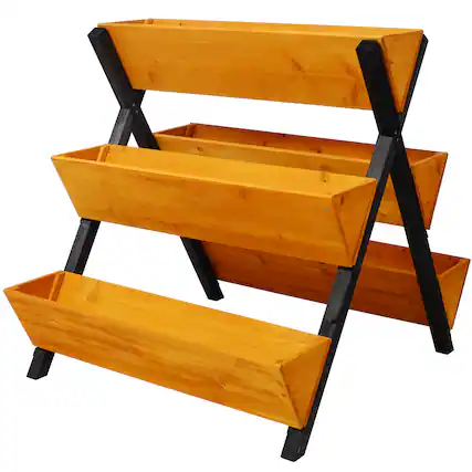 Front. GOODSILO - 3-Tier Wooden Vertical Raised Garden Bed with Legs - Elevated Planter for Flowers, Herbs, and Vegetables - Brown.