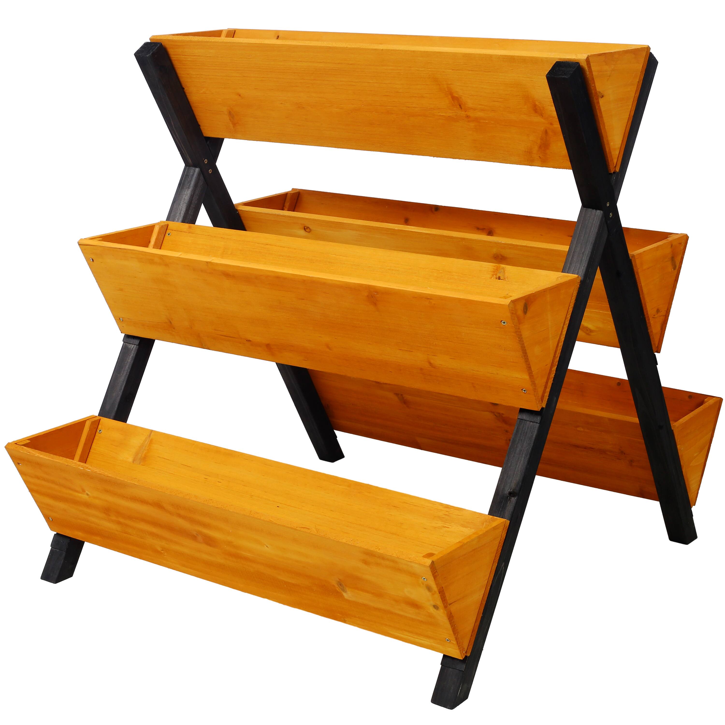 Front. GOODSILO - 3-Tier Wooden Vertical Raised Garden Bed with Legs - Elevated Planter for Flowers, Herbs, and Vegetables - Brown.