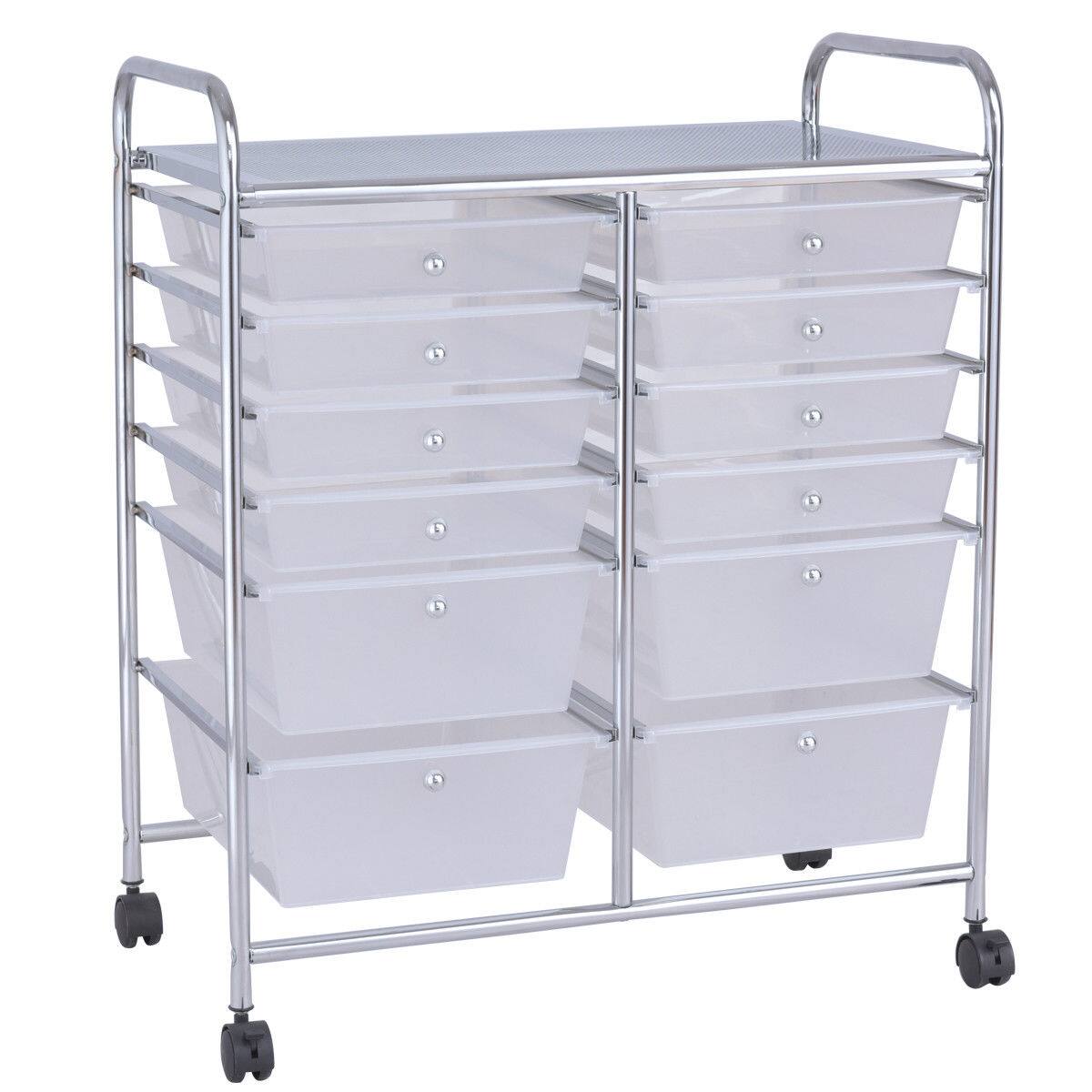 Front. Sugift - 12 Storage Drawer Organizer Bins Rolling Cart - White.
