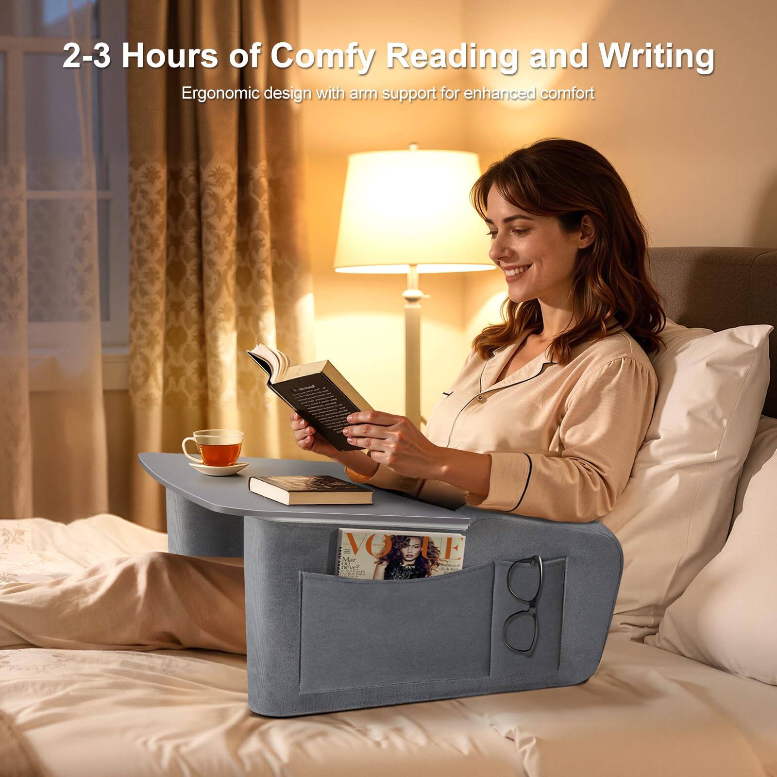 2-3 Hours of Comfy Reading and Writing  
Ergonomic design with arm support for enhanced comfort