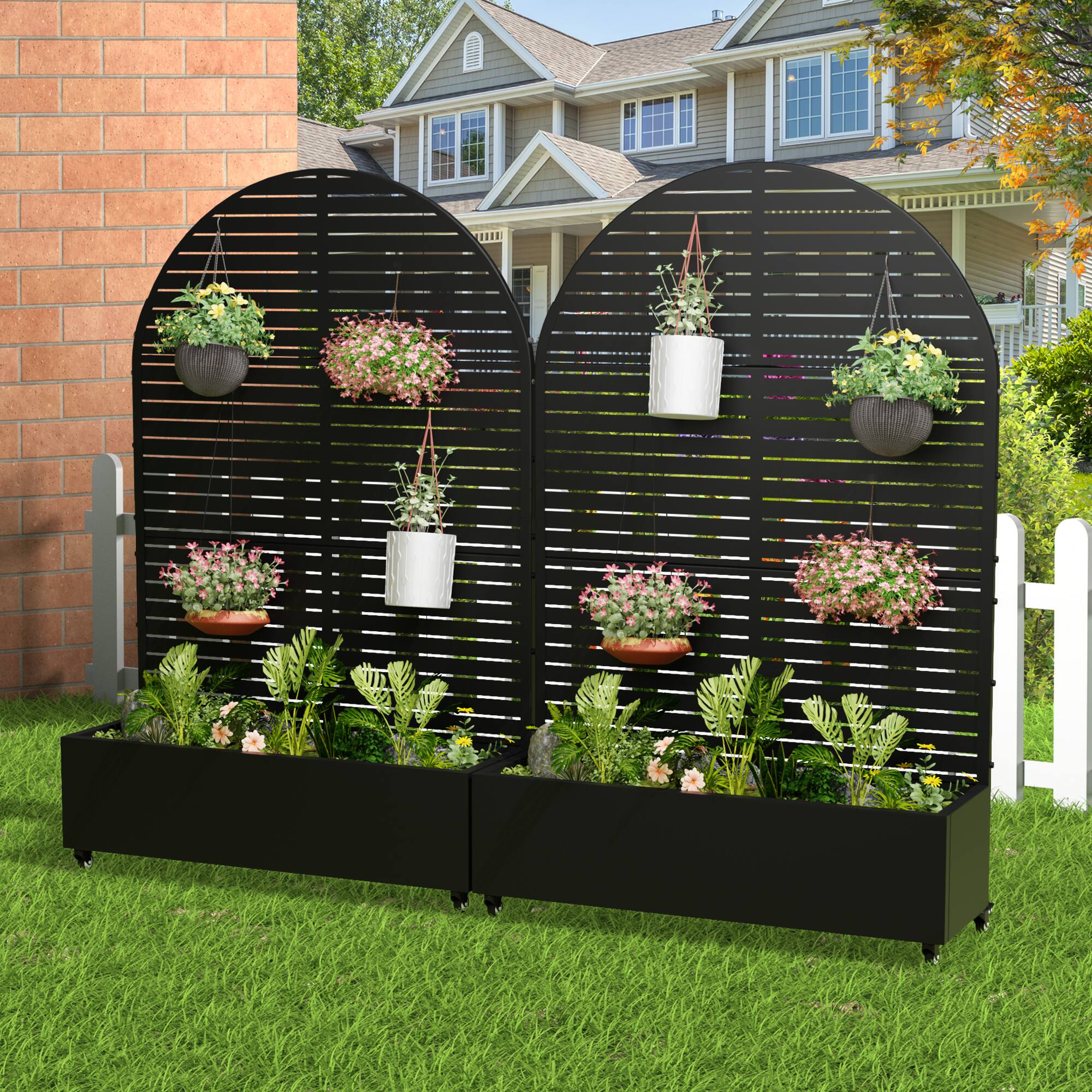 Alt View 1. PexFix - 72 in. H x 47 in. W Louvered Pattern Arch Metal Planter Box Raised Garden Beds with Trellis-Ideal for Balcony - Black.