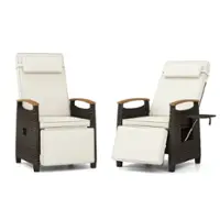 Costway 2 PCS Patio Wicker Recliner Chair with Adjustable Backrest Footrest Flip Side Table - White - Front_Zoom
