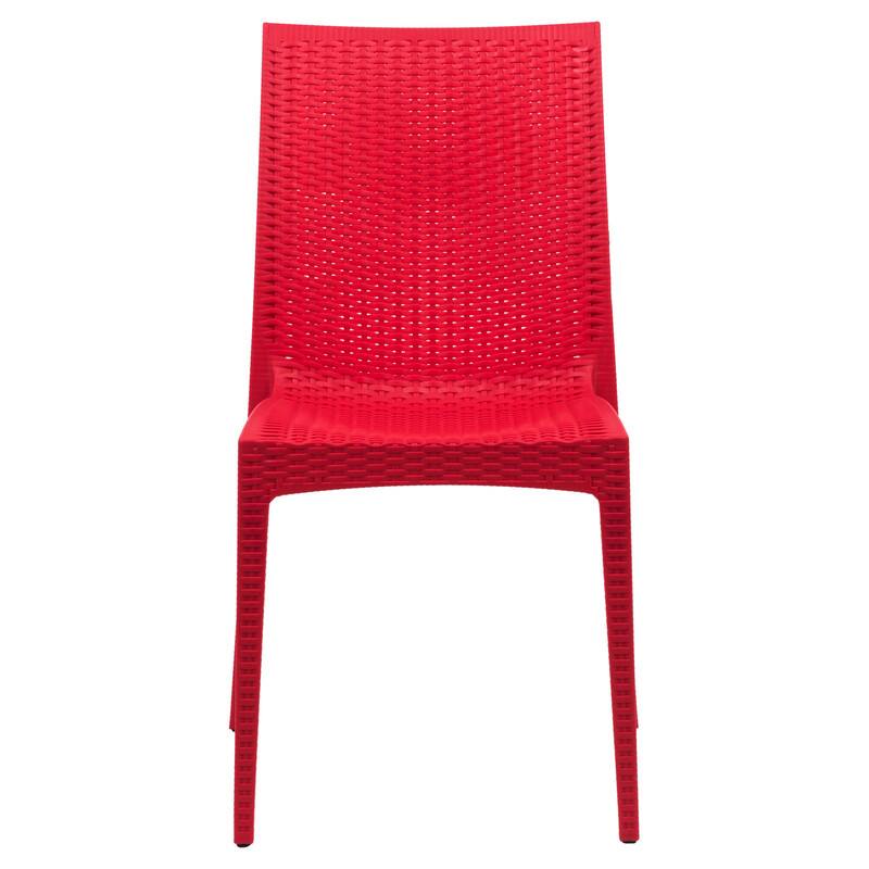 Back. LeisureMod - Mace Stackable Outdoor Dining Chair - Weather-Resistant Wicker Weave - Red.