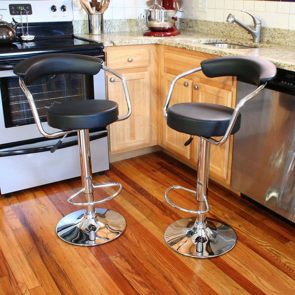 Angle. AmeriHome - Classic Elegant Adjustable Height Bar Stool - 2 Piece - Black.