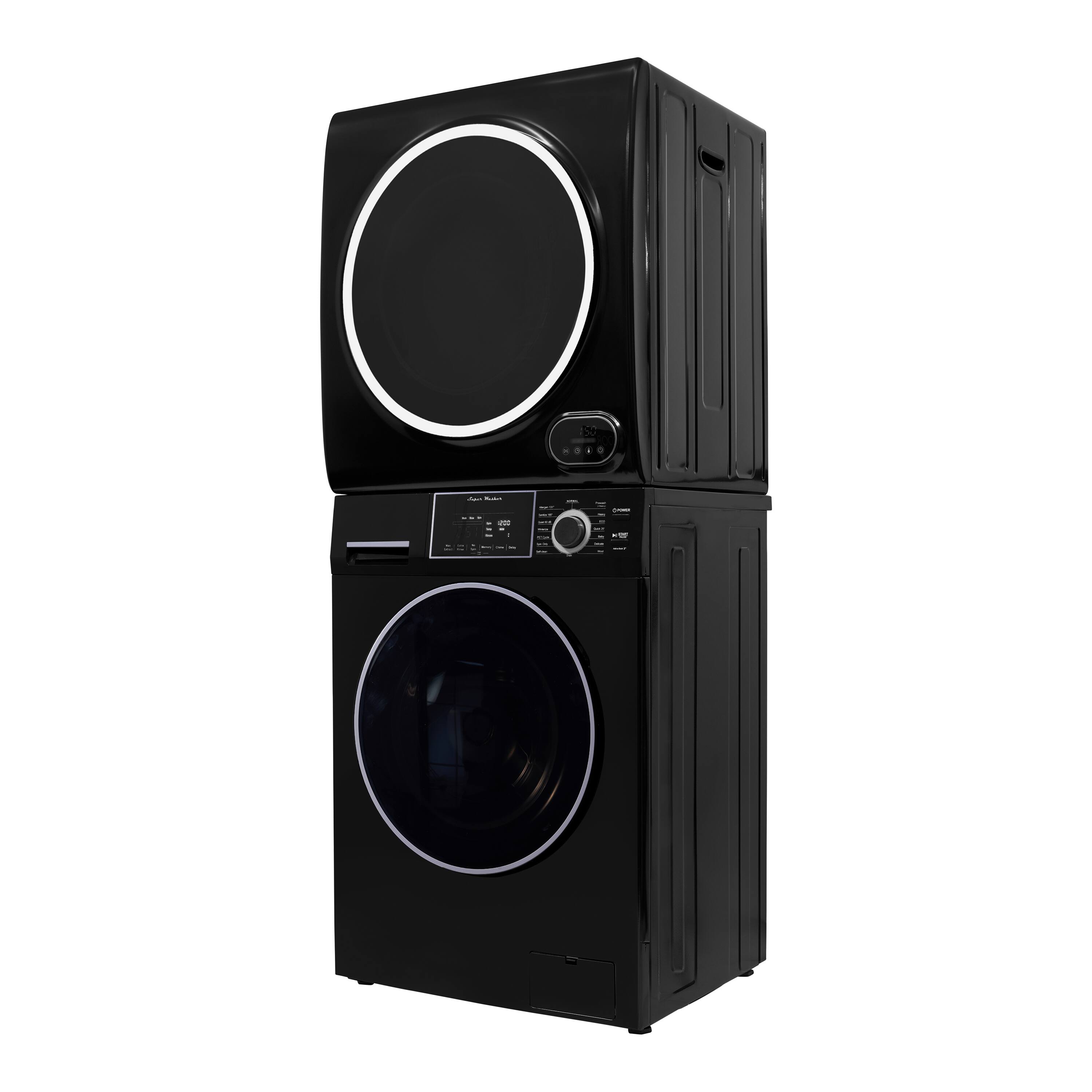 Left. Equator - Equator PREMIUM PET EW 826 1.6 cu ft. Compact Stackable Washer + ED 852 3.5 cu ft. Electric Dryer Vented w/Sensor 110 V - Black.