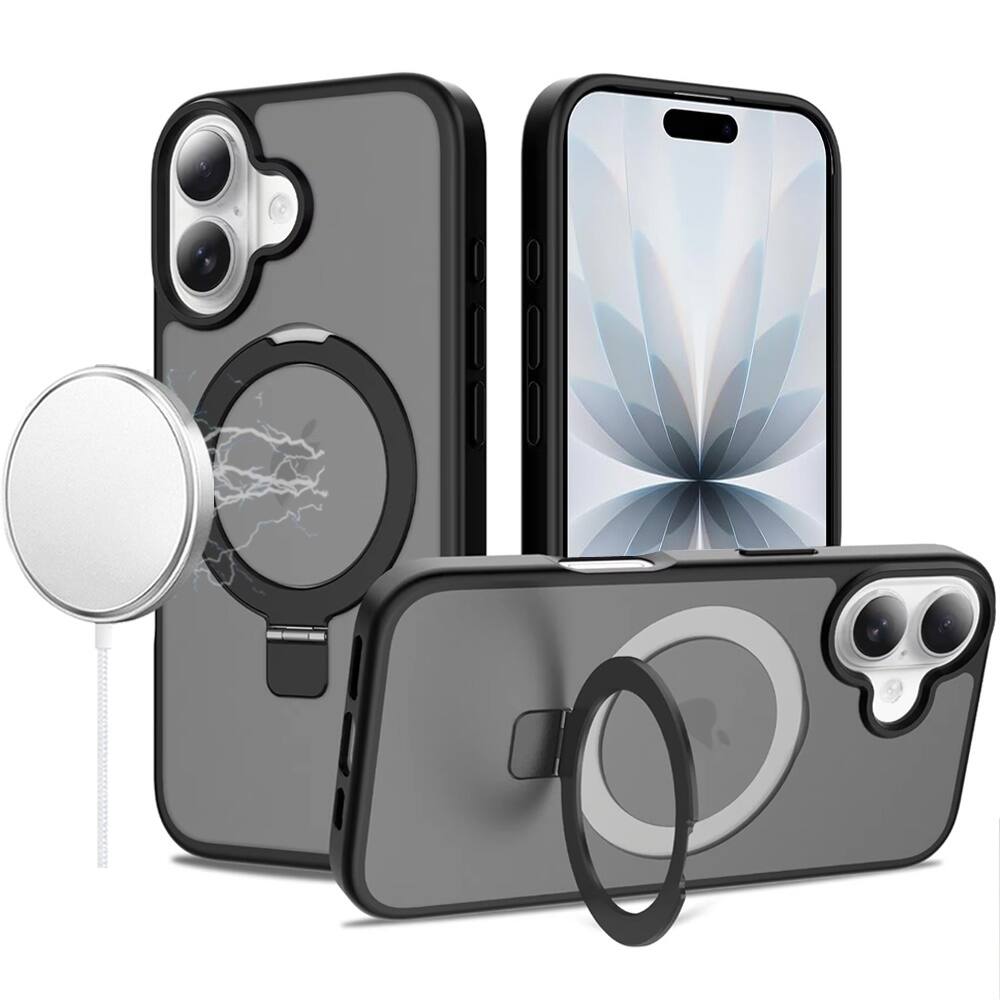 Left. Equipd - Case for iPhone 17 (6.3") MagSafe Compatible, Great Grip Feeling Shockproof Protective Cover w/ Magnetic Ring Stand - Black.