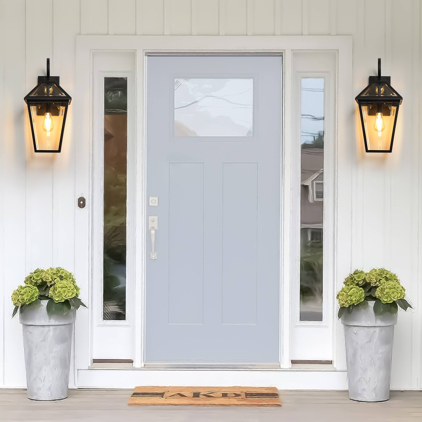 Alt View 8. Ecooso - 21" Outdoor Wall Lantern, Modern Metal and Clear Glass Sconce for Porch, Patio, and Garden - Black.