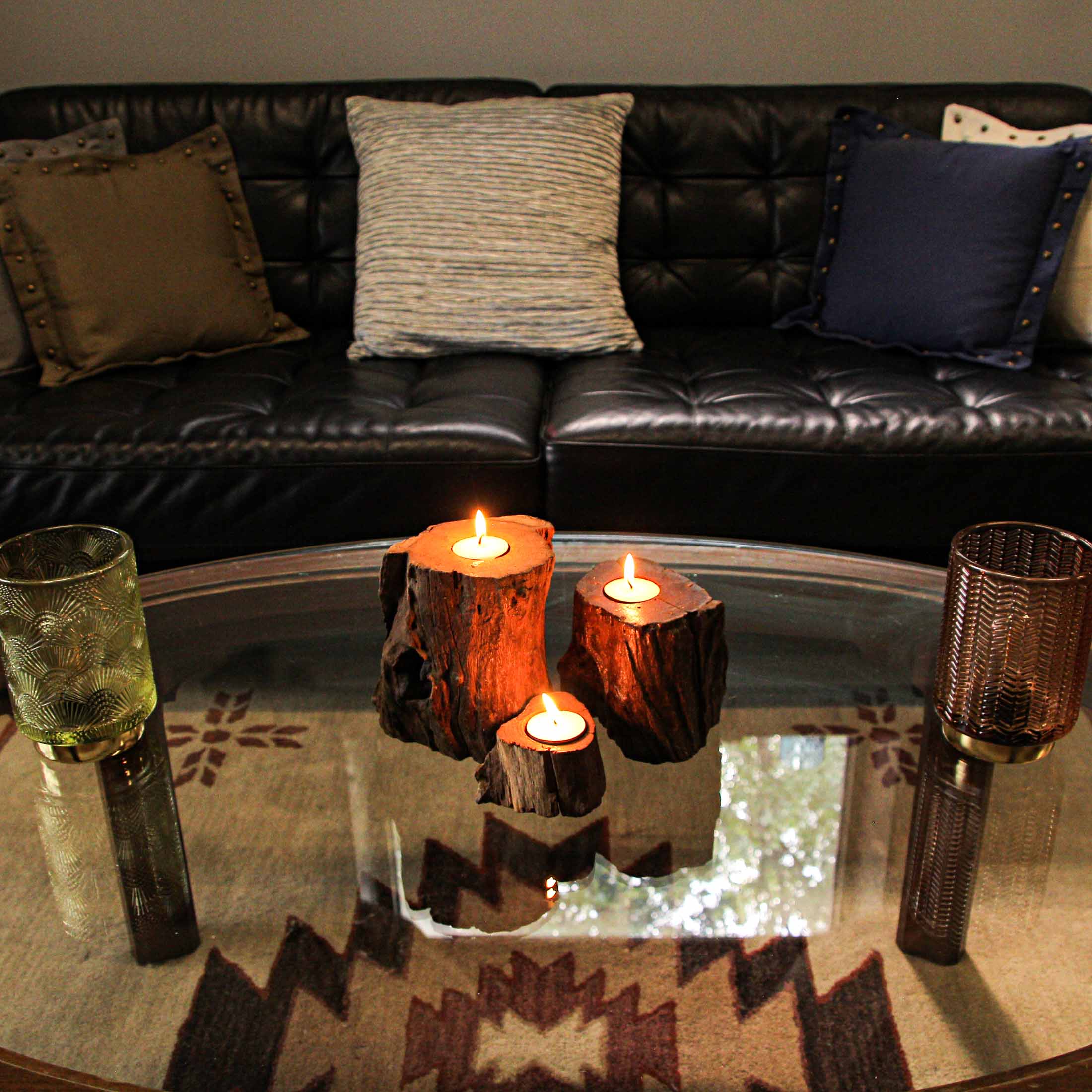 Alt View 3. Things2Die4 - Set of 3 Natural Gamal Branch Wooden Single Tealight Candle Holders - Brown.