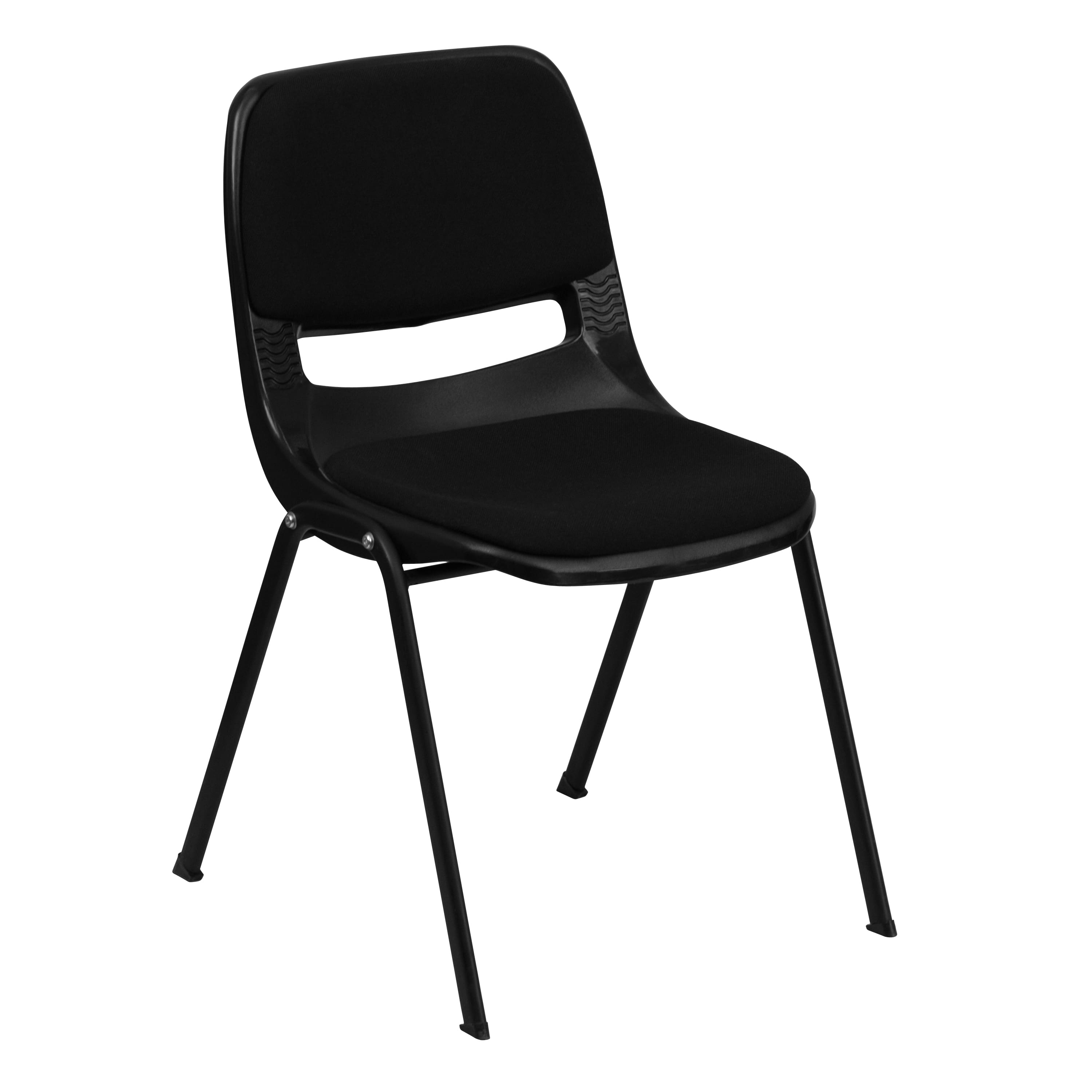 Emma + Oliver - 880 lb. Capacity Padded Ergonomic Shell Stack Chair with Metal Frame - Black
