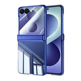 Dteck - For Samsung Galaxy Z Flip8 Clear Case Shockproof Fold Kickstand Hinge Protection Cover Built-in Screen Protector - Blue(clear film)