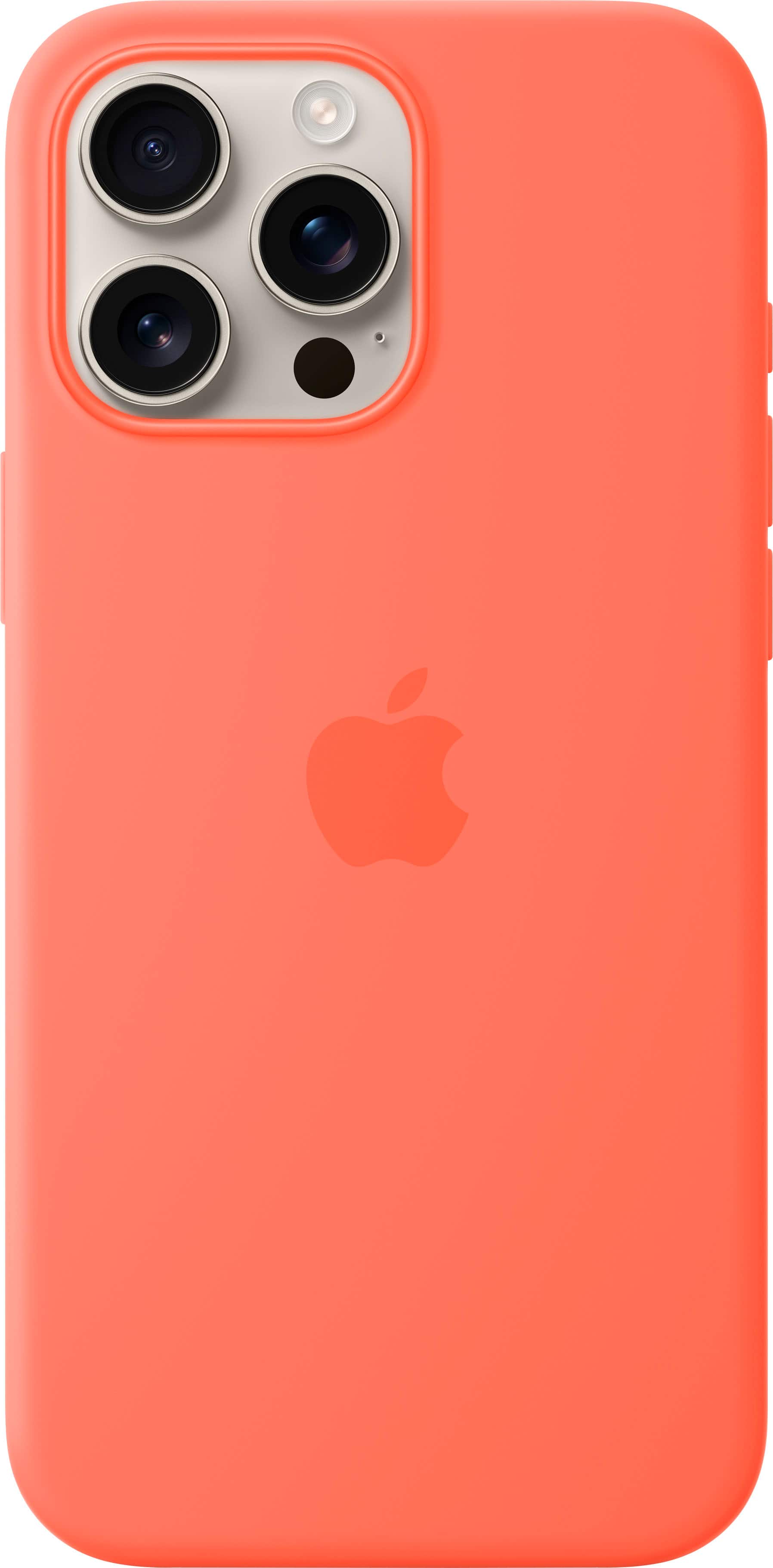 Left. Apple - iPhone 16 Pro Max Silicone Case with MagSafe - Tangerine.