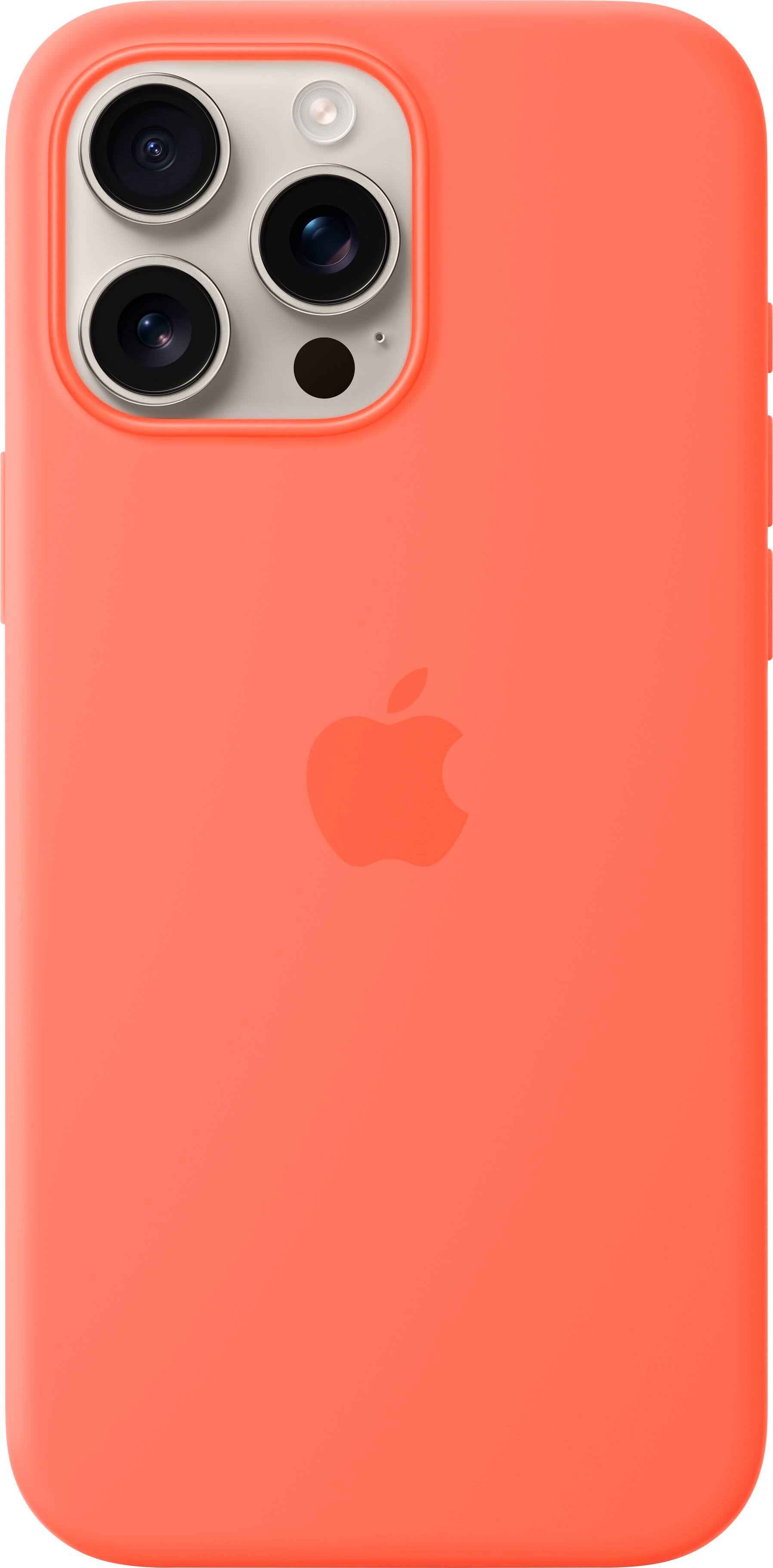 Left. Apple - iPhone 16 Pro Max Silicone Case with MagSafe - Tangerine.