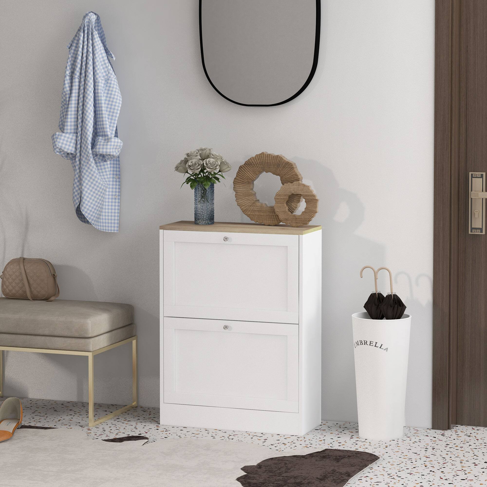 Alt View 1. Homcom - Slim Shoe Cabinet for Entryway, Modern Hidden Shoe Storage Cabinet with 2 Flip Drawers and Adjustable Shelves - White.