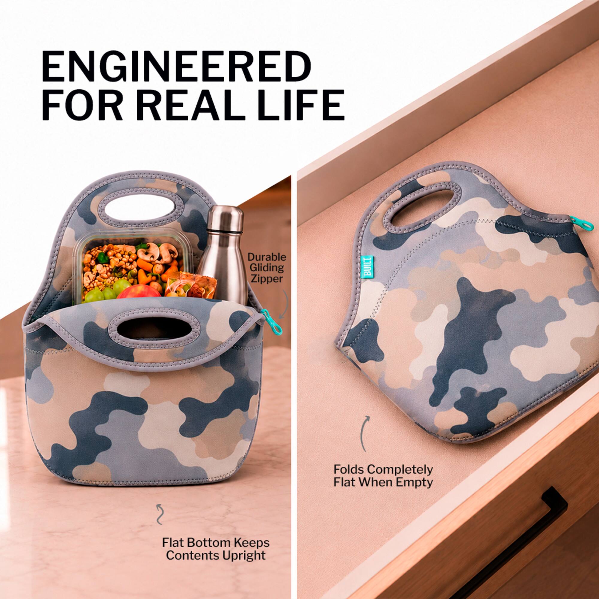 ENGINEERED FOR REAL LIFE

- Durable Gliding Zipper
- Flat Bottom Keeps Contents Upright
- Folds Completely Flat When Empty