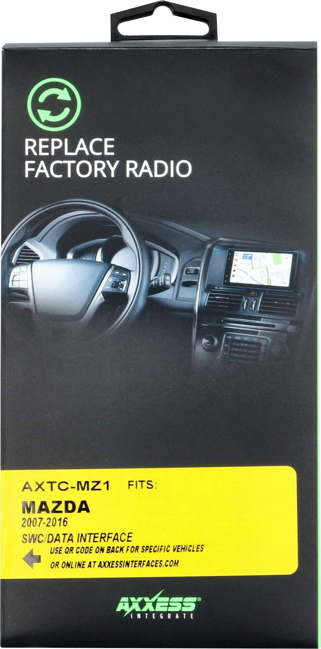 Replace Factory Radio AXTC-MZ1 Fits: Mazda 2007-2016 SWC/Data Interface Use QR Code on Back for Specific Vehicles or Online at AxxessInterfaces.com Axxess Integrate.