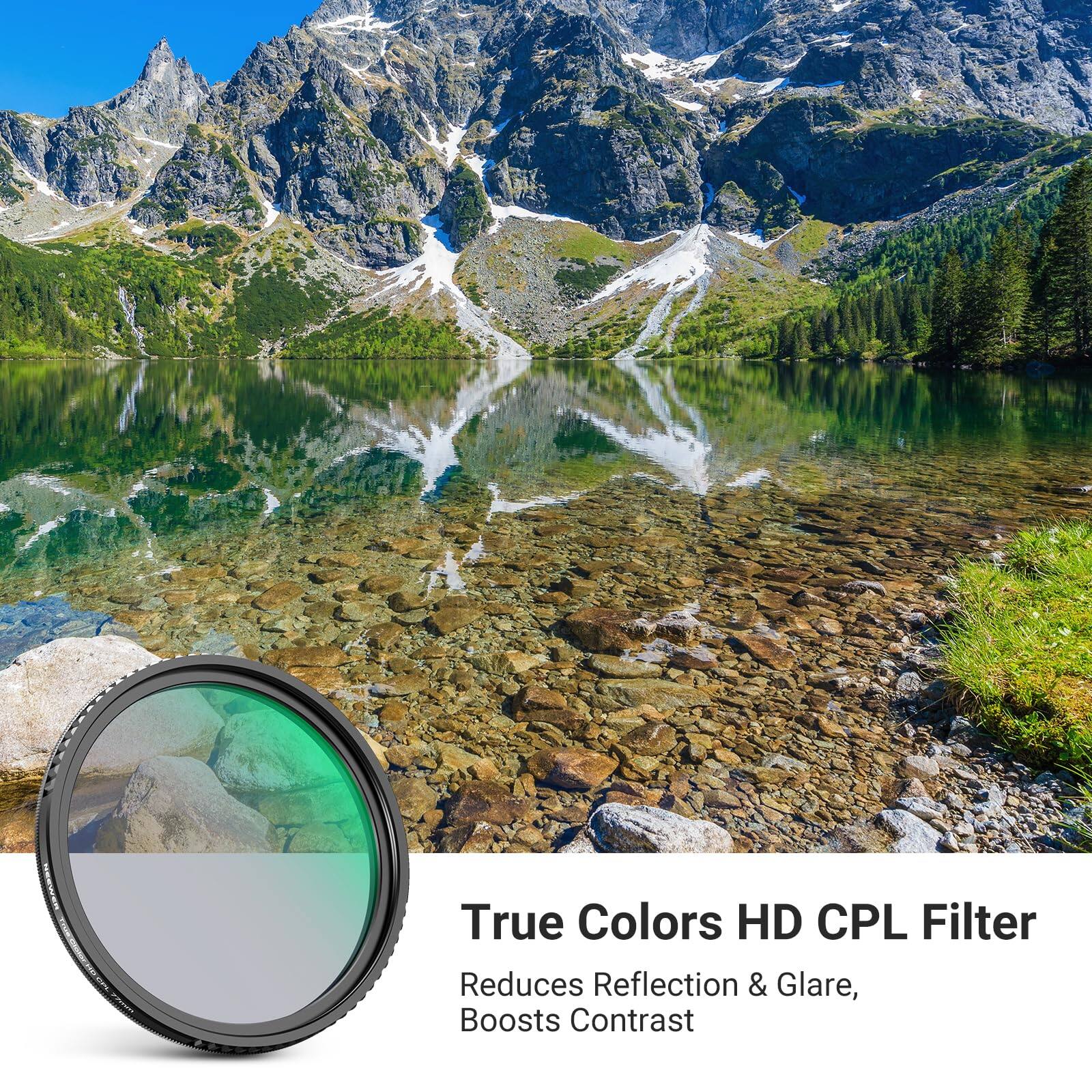 True Colors HD CPL Filter  
Reduces Reflection & Glare, Boosts Contrast