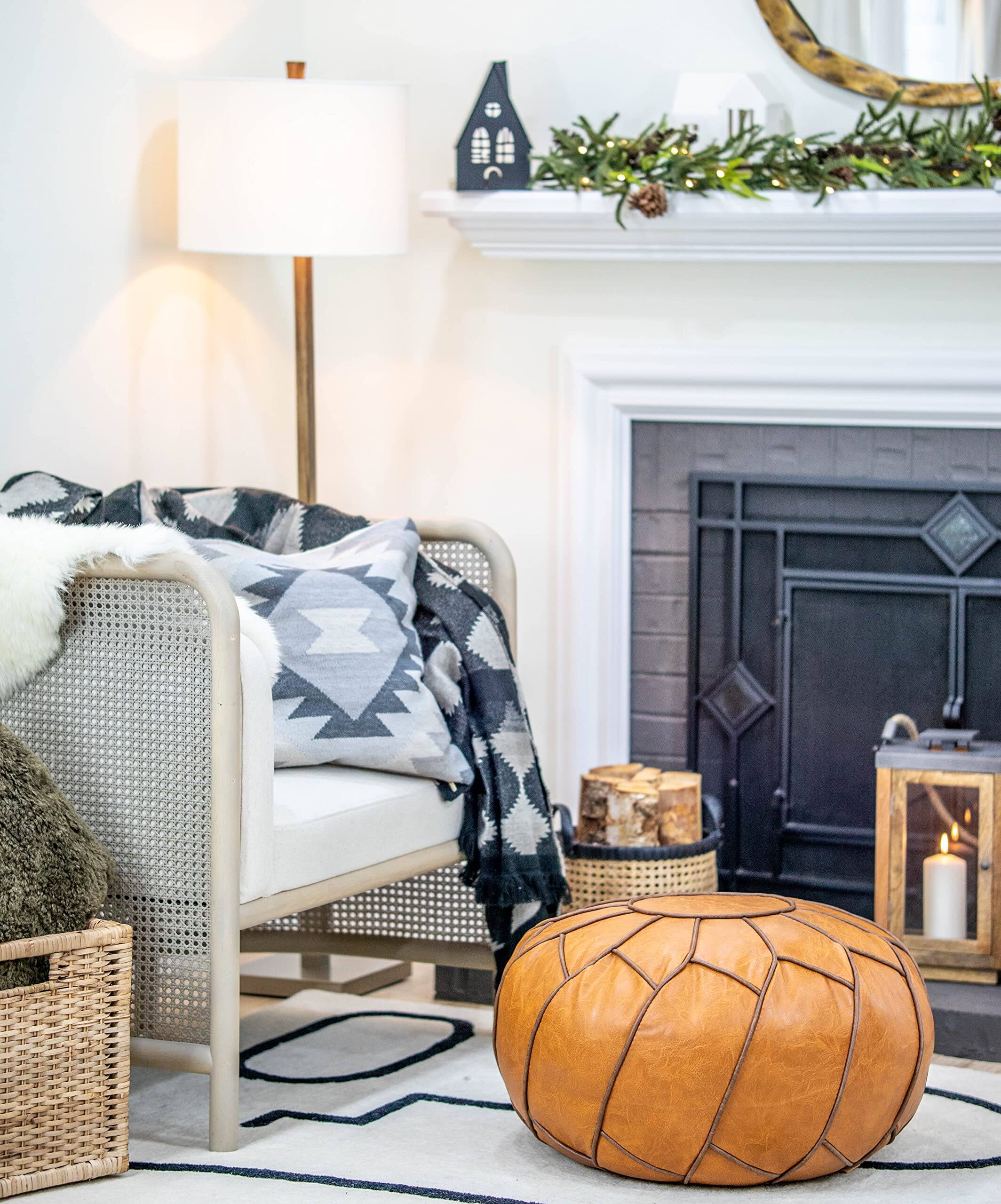 Alt View 1. JETRANSPORT - Pouf Ottoman Pumpkin Color MODERN POUF OTTOMAN:Mid-century vibe Moroccan pouf that meshes perfectly - Mocha Round.