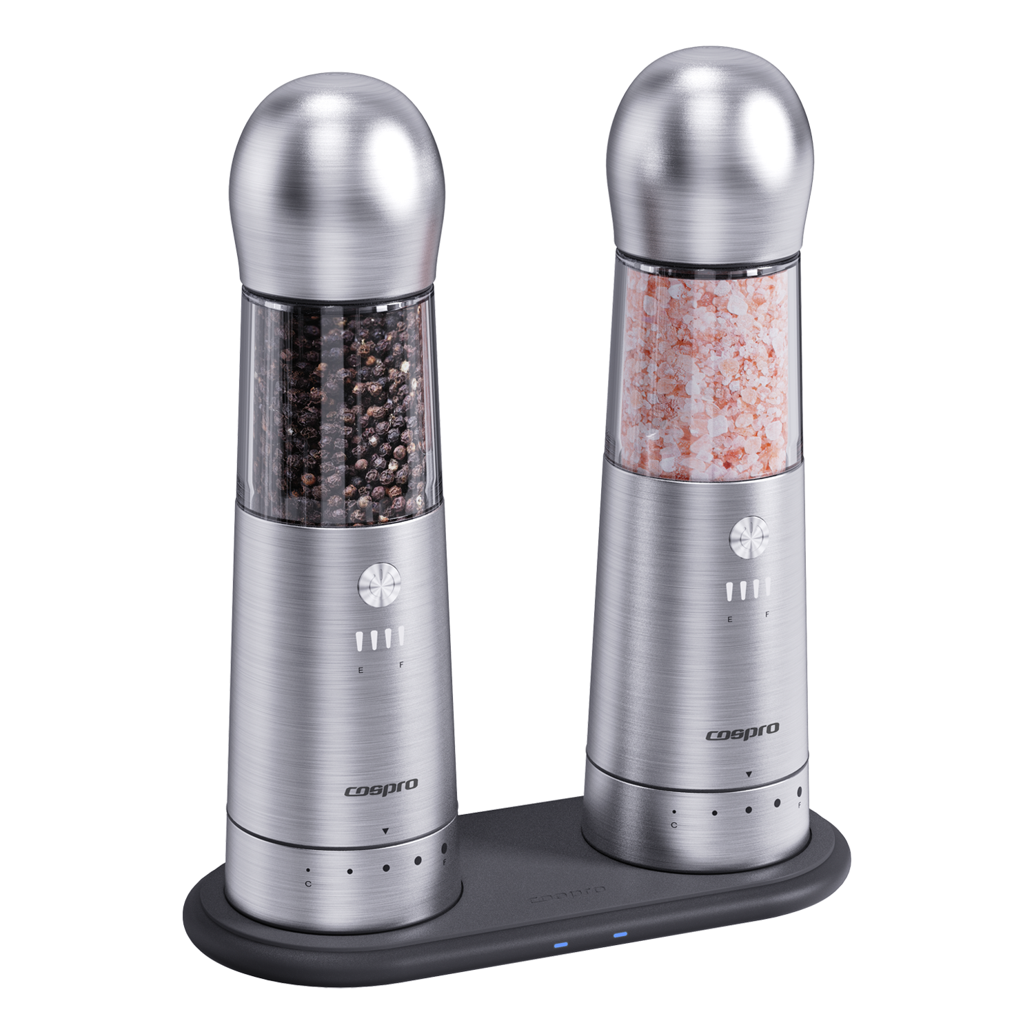 Cospro - Electric Salt and Pepper 2 Grinder Set - Stainless Steel