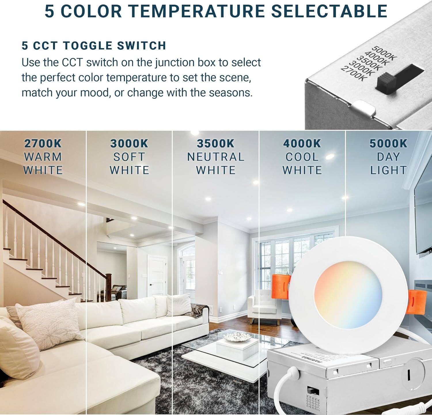 DAYBETTER 3 in. 5CCT Dimmable Ultra Thin Integrated LED Recessed with ...