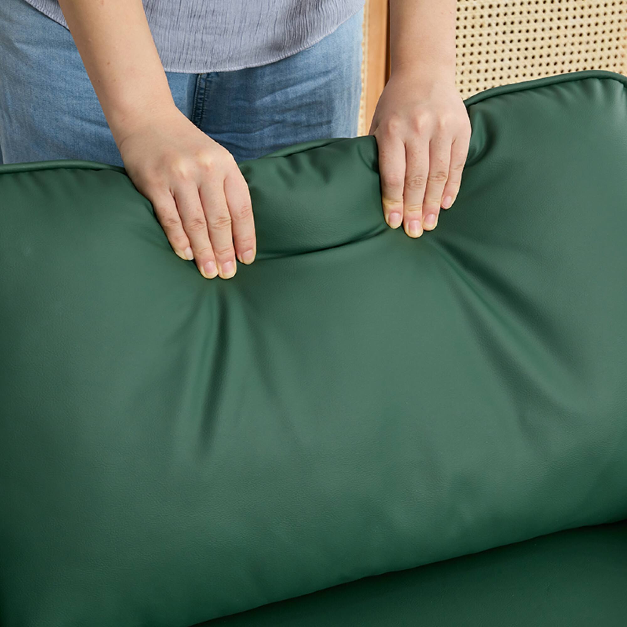 Left. GOODSILO - Nordic Retro Light Luxury Leather Upholstered Sofa Chair for Living Room, Bedroom, or Balcony - Green.