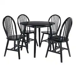 Winsome Wood - Moreno 5-Pc Set, Drop Leaf Table with Windsor Chairs - Black