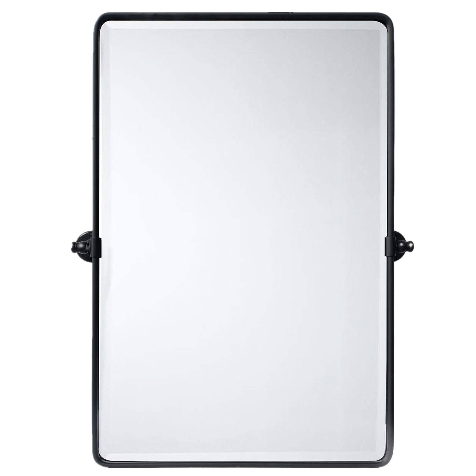 Comfort Essence - Pivot Mirror For Bathroom Matt Tilt Beveled Rectangle Pivoting Metal Framed Vanity Mirrors Wall Vertical - Matt Black-35"L x 23"W