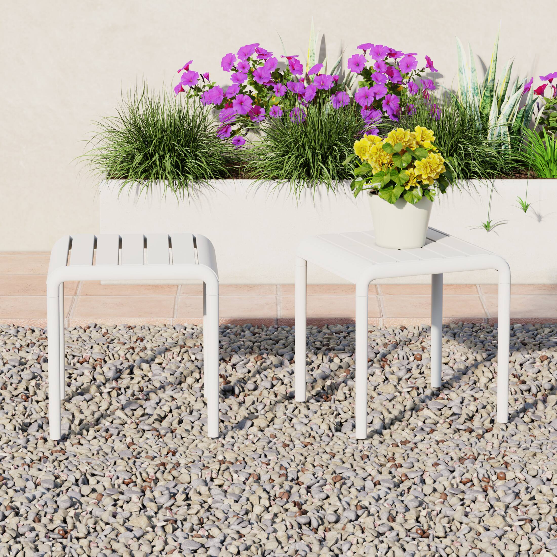 Angle. WestinTrends - WestinTrends Playa Plastic Modern Outdoor Patio Accent Side Tables (Set of 2) - White.