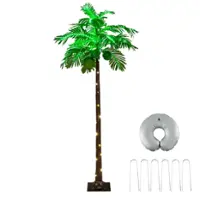 Costway - 6 FT LED Lighted Artificial Palm Tree Hawaiian Style Tropical with Coconuts Beach - Green/Brown - Front_Zoom