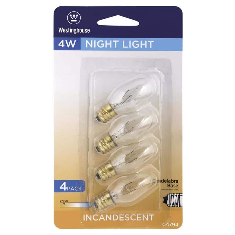 Westinghouse - 4 W C7 Specialty Incandescent Bulb E12 (Candelabra) White 4 pk