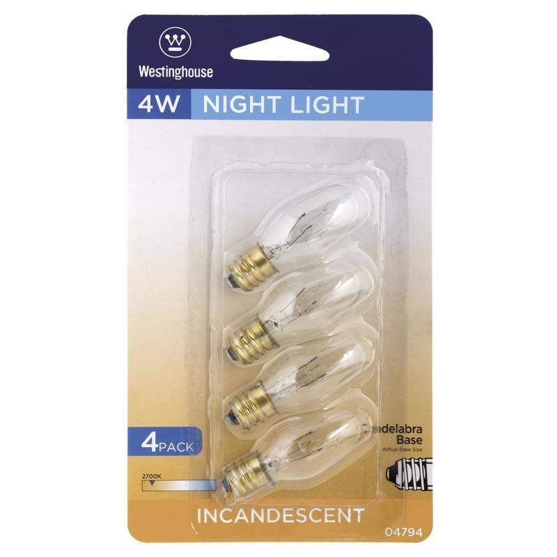 Westinghouse  
4W NIGHT LIGHT  
4PACK  
Candelabra Base  
2700K  
INCANDESCENT  
04794