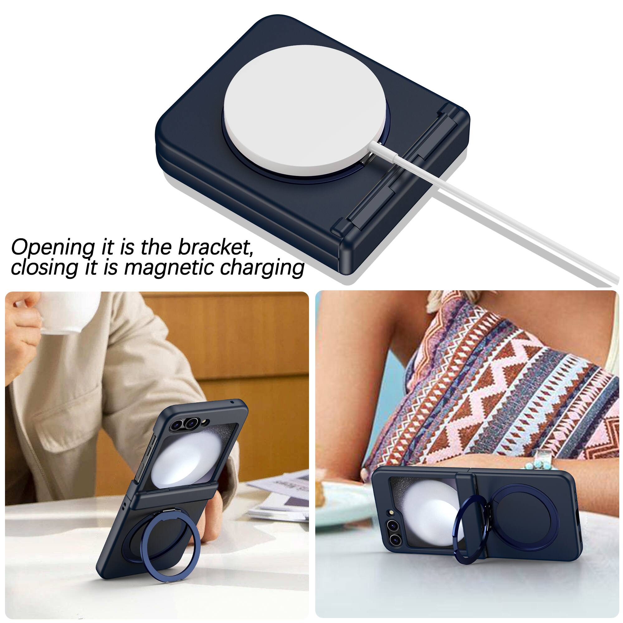 Opening it is the bracket, closing it is magnetic charging.