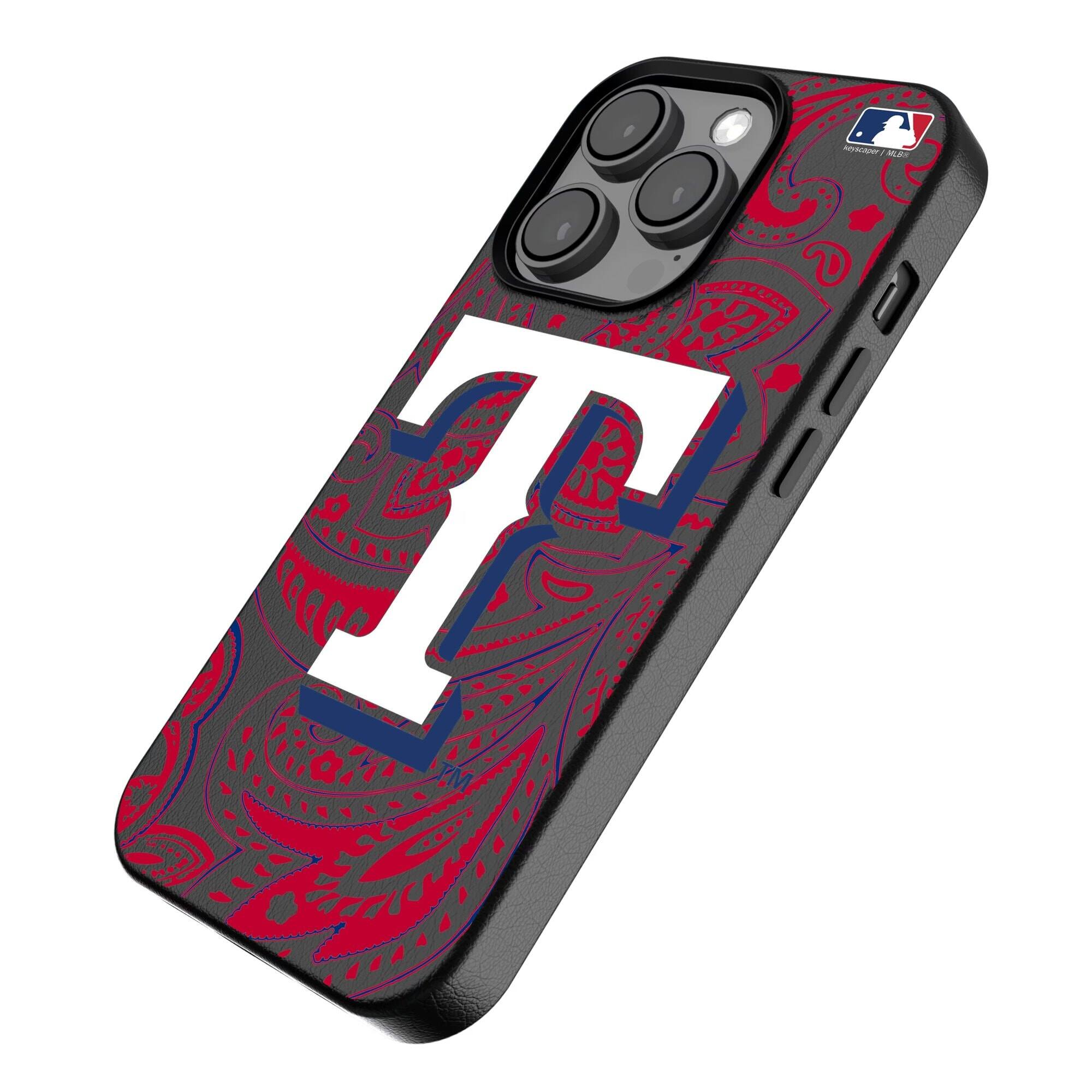 Alt View 1. Keyscaper - Texas Rangers Paisley iPhone Magnetic Bump Case - 15 Pro - Black.