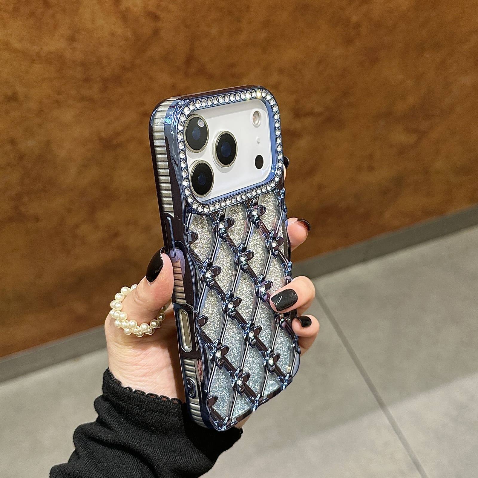 Alt View 4. UUCOVER - Luxury Electroplated Bling Glitter Case for Apple iPhone 18 Pro Max, Shockproof Sparkle Rhinestone Diamond Flower Cover - Purple.