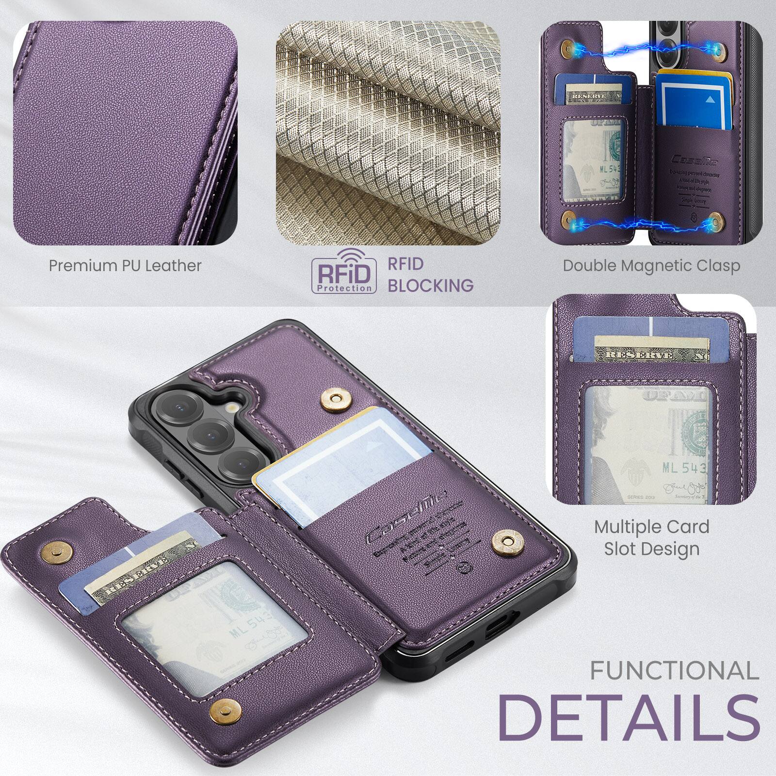 - ENERE FL 54 Crasla 0 PN - Smny Premium PU Leather RFID RFiD Protection BLOCKING Double Magnetic Clasp RESERVE RESEIUL 0 542 ML UPO IG ML 543 cOmES ... Cageie - thing_to_nscribe - -_ta Multiple Card Slot Design S FUNCTIONAL DETAILS