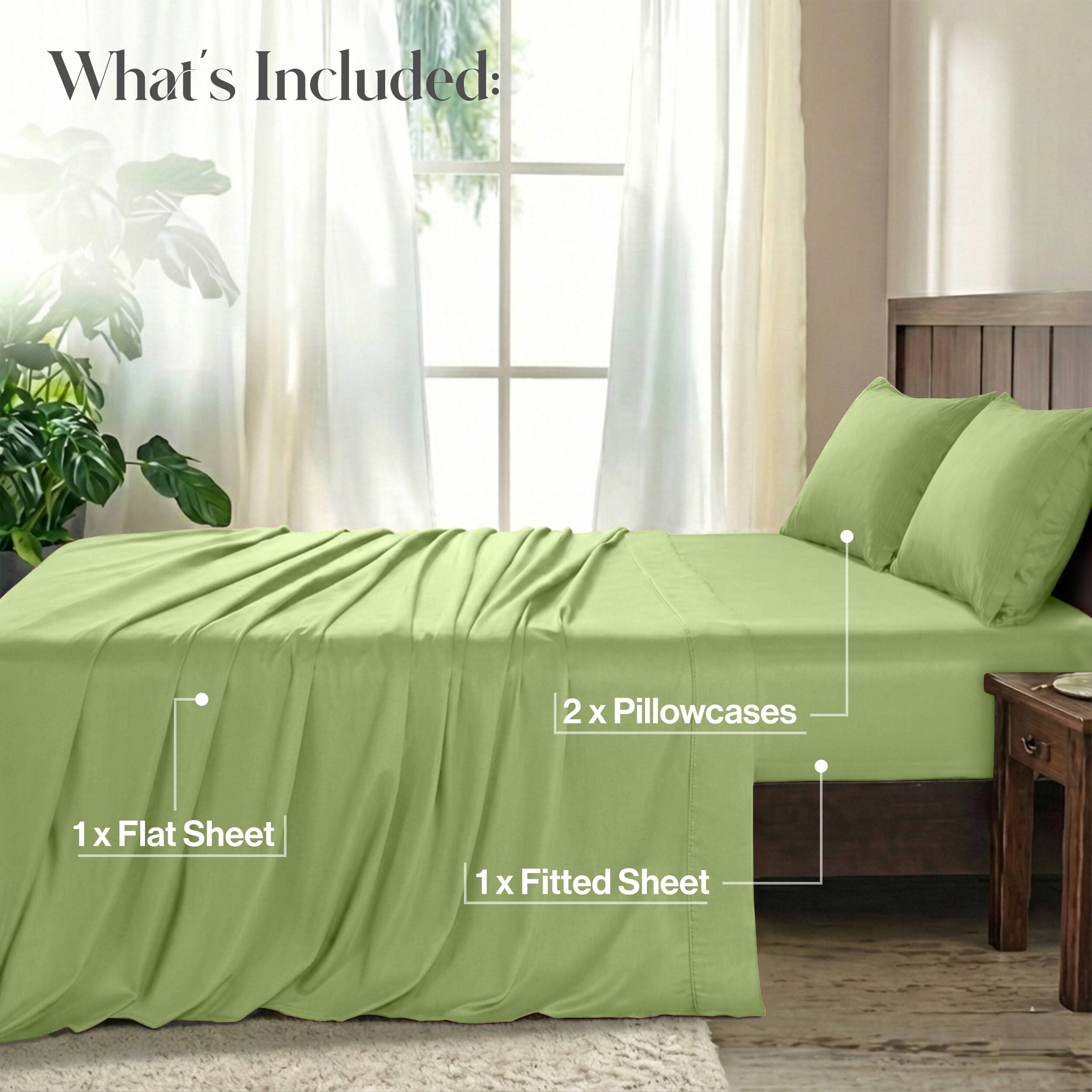 What's Included:  
2 x Pillowcases  
1 x Flat Sheet  
1 x Fitted Sheet