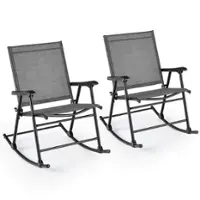 Costway 2 PCS Patio Folding Rocking Chair Heavy-Duty Metal Frame Rockers Outdoor - Gray - Front_Zoom