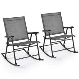 Costway - 2 PCS Patio Folding Rocking Chair Heavy-Duty Metal Frame Rockers Outdoor - Gray