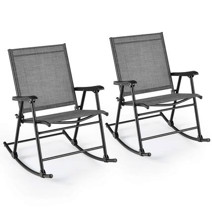 Front. Costway - 2 PCS Patio Folding Rocking Chair Heavy-Duty Metal Frame Rockers Outdoor - Gray.