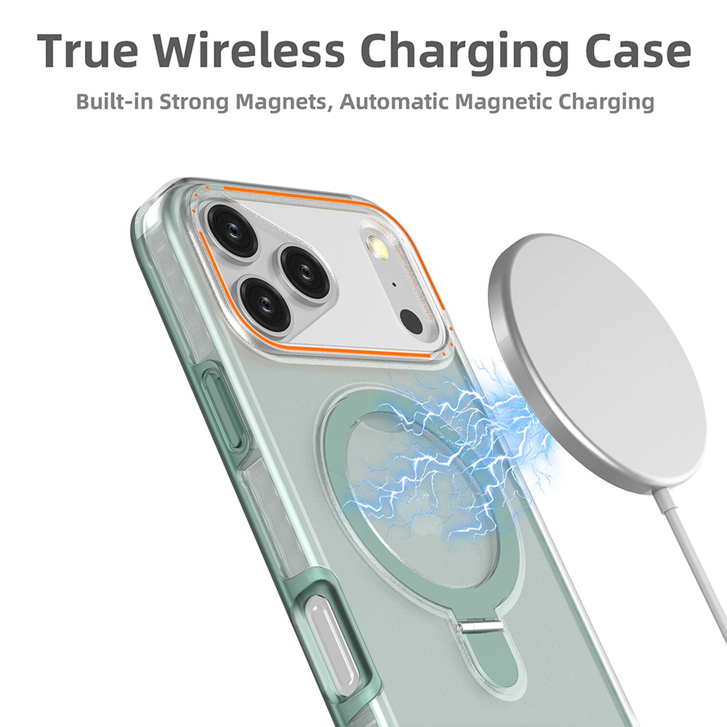 True Wireless Charging Case  
Built-in Strong Magnets, Automatic Magnetic Charging