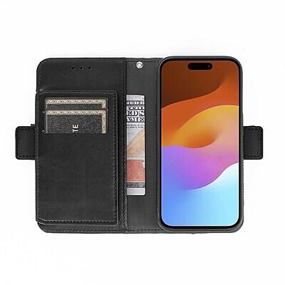 Alt View 4. SaharaCase - SaharaCase Genuine Leather Wallet Case, Tempered Glass Screen, Camera Protector for iPhone 15 Pro Max - Black.