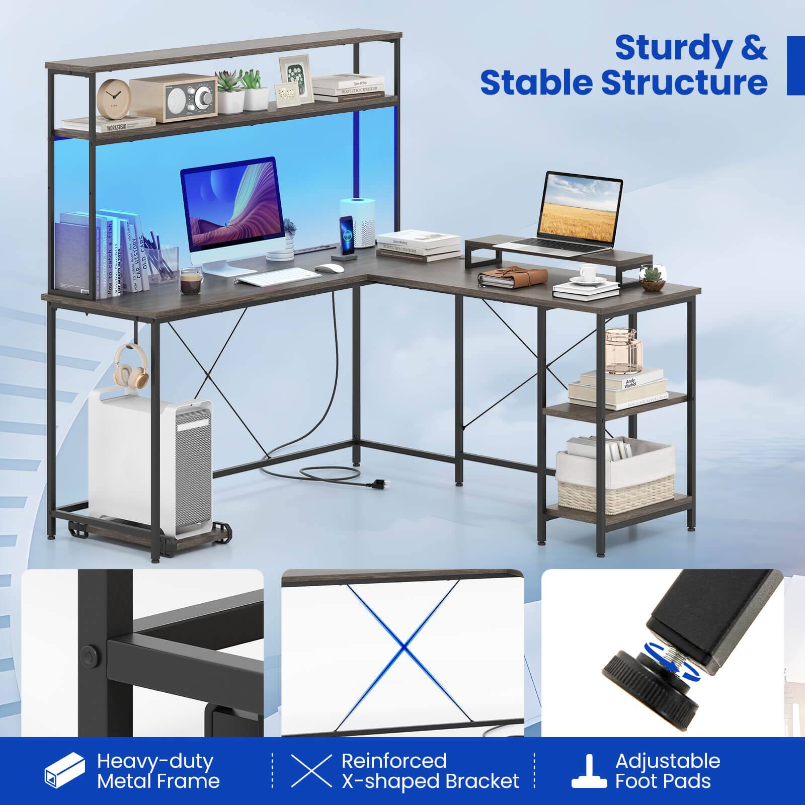 The text on the image reads: "Sturdy & Stable Structure Heavy-duty Metal Frame Reinforced X-shaped Bracket Adjustable Foot Pads."