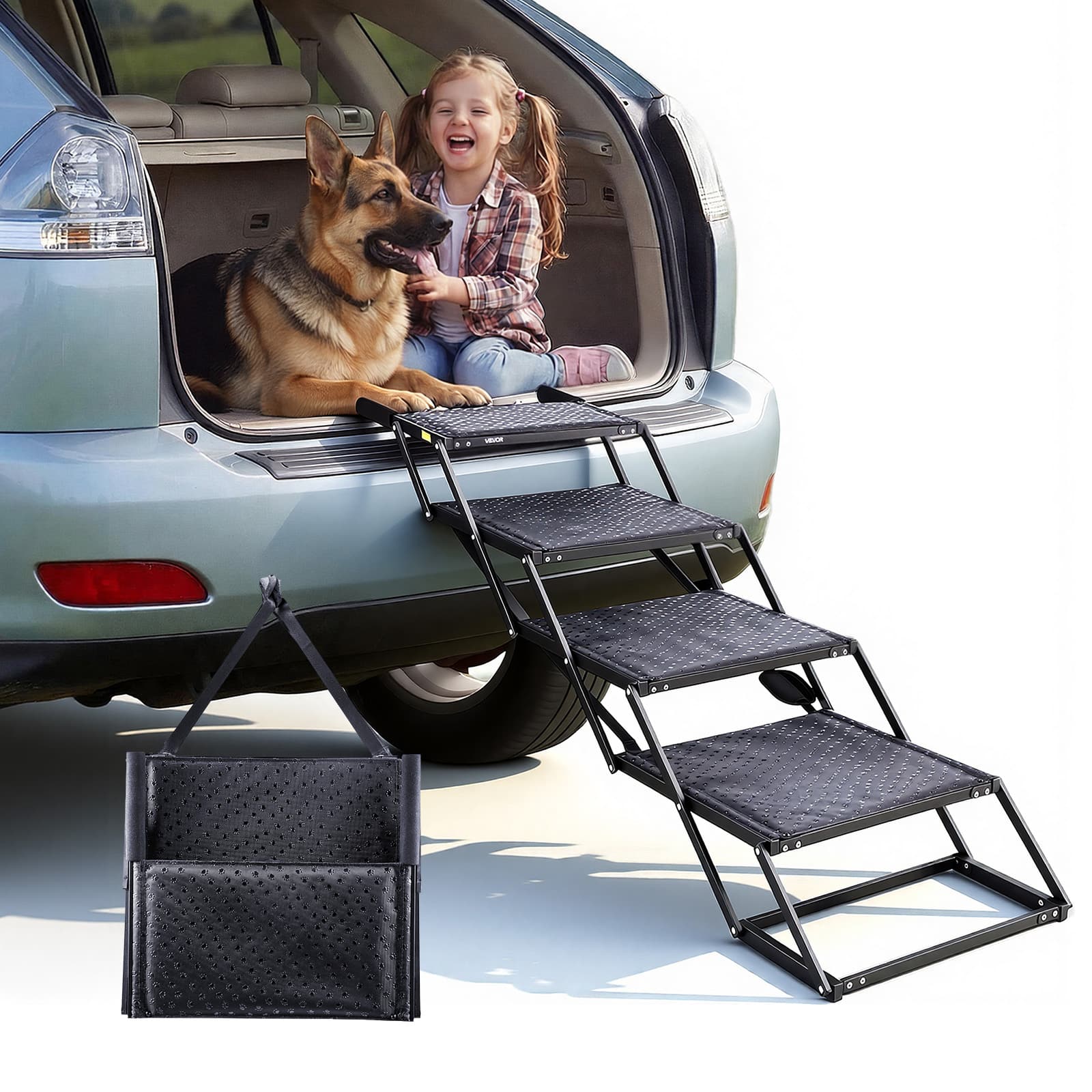 VEVOR - Dog Stairs for Car, 4 Steps Extra Wide Foldable Dog Ramp for Large Dogs with Non-Slip Surface, Portable Lightweight - Black price history on PriceWatchPro