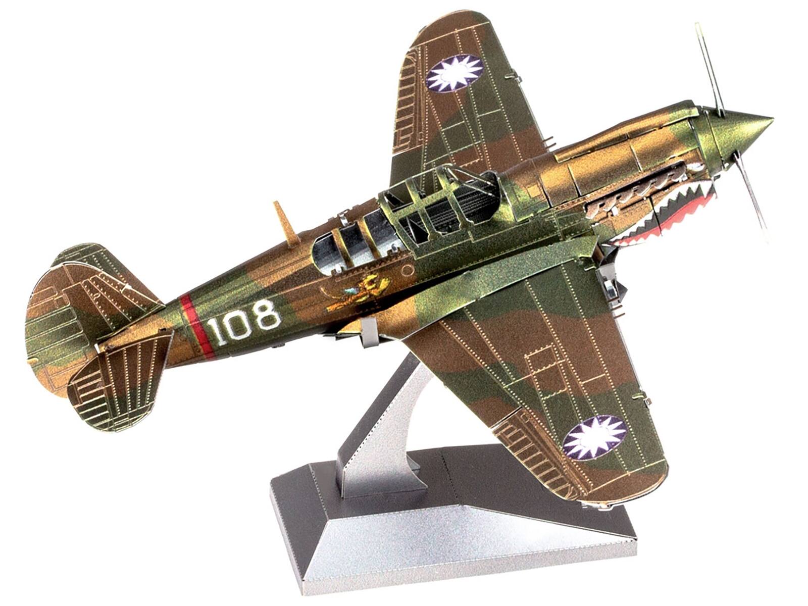 Back. Metal Earth - Model Kit Curtiss P-40 Warhawk Fighter-Bomber "Flying Tigers" AVG American Volunteer Group Chinese Air Force Plane - Multicolor.