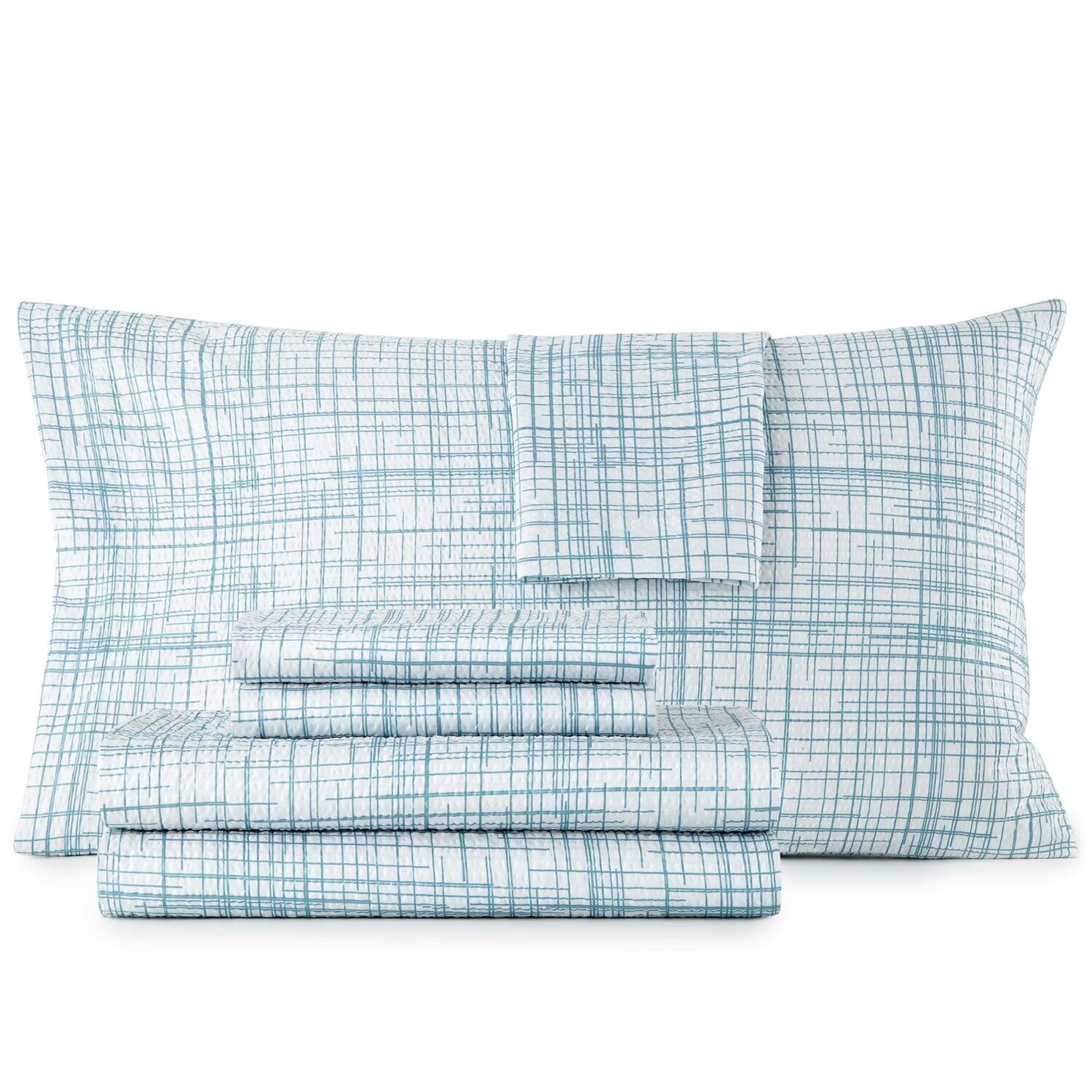 Alt View 1. Shavel Home Products - Shavel 100% Polyester Luxury Seersucker Crosshatch Sheet Set Full Teal - Teal.