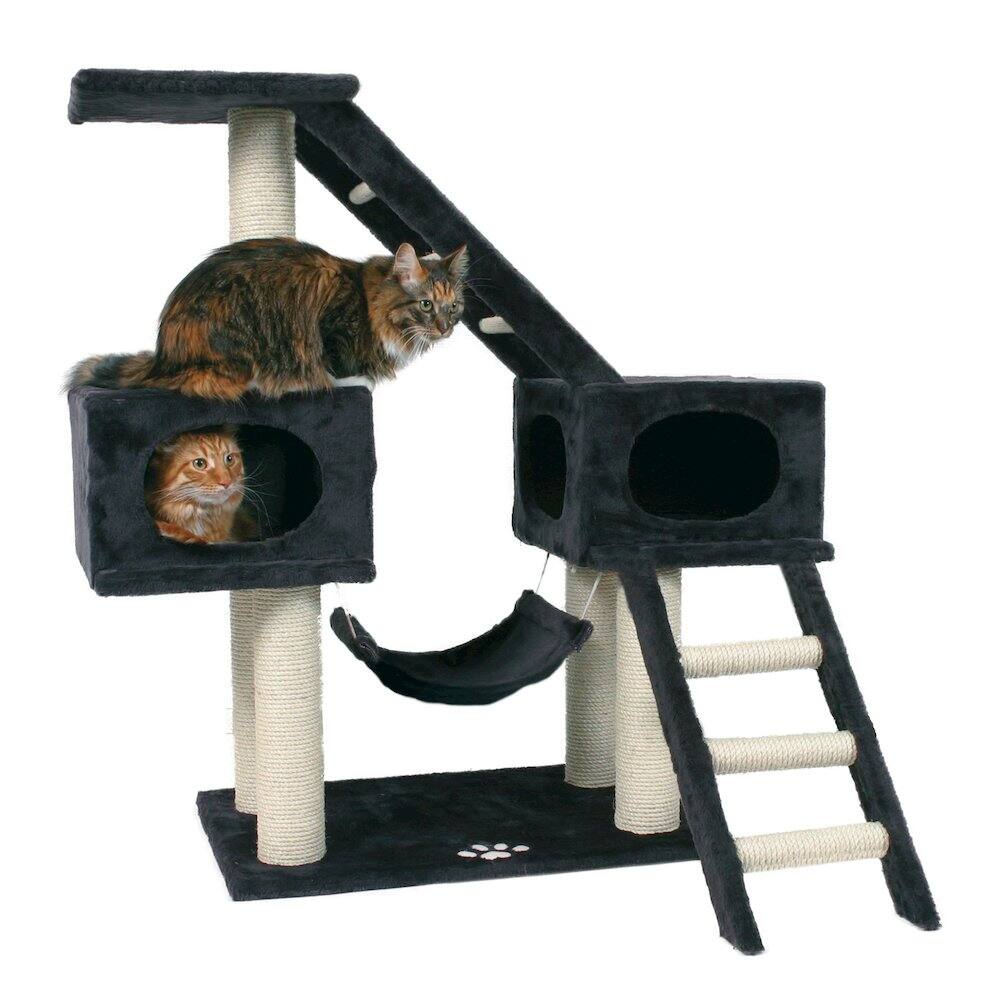 Left. TRIXIE - Malaga Sisal 3-Level Cat Tree with Scratching Posts, Condos & Ladders - Dark Gray.