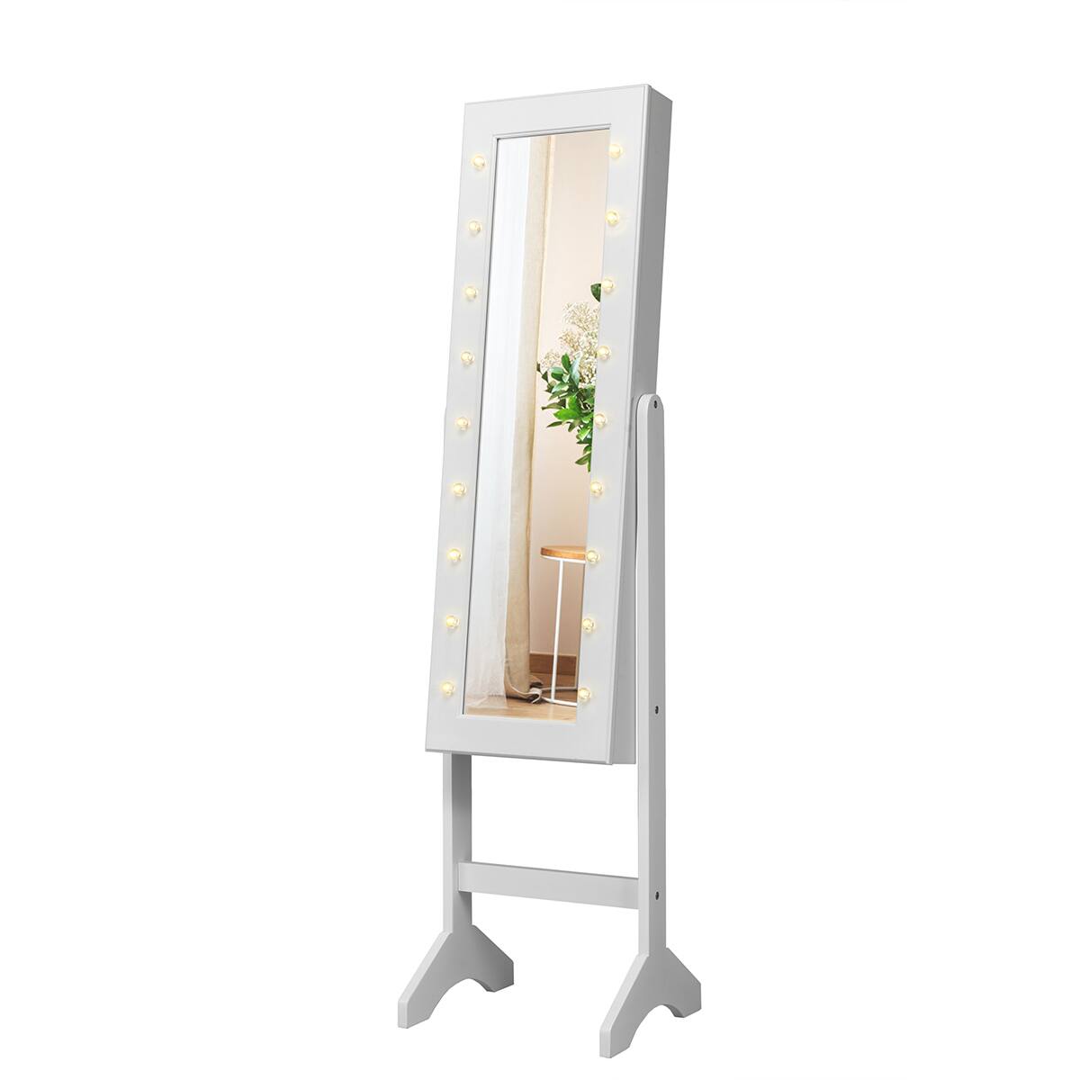 Alt View 2. Gymax - Gymax Full Length Mirror Jewelry Organizer Vanity Box w/ 18 LED Lights White - White.