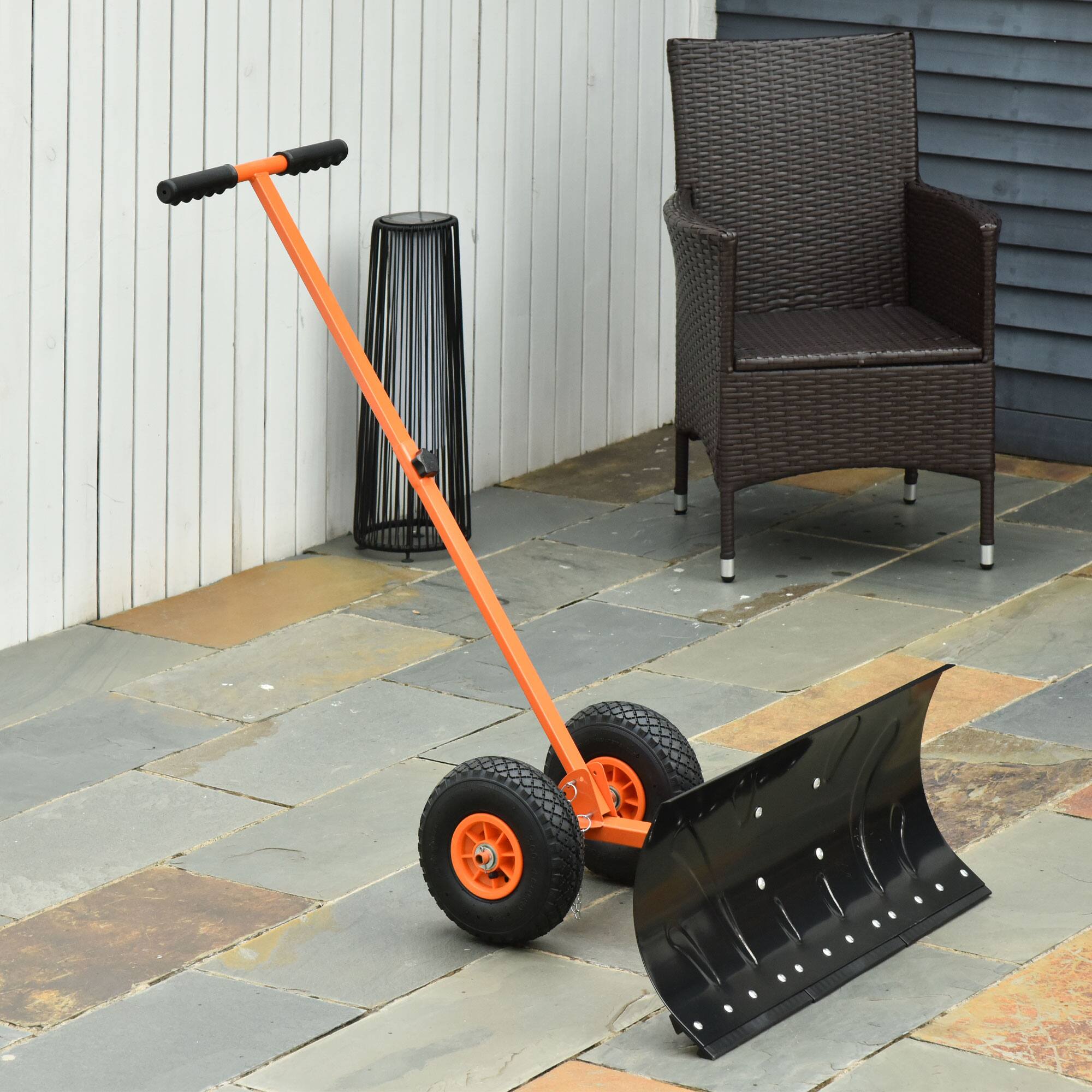 Alt View 1. Outsunny - Snow Shovel, Rolling Pusher with 29" Blade - Orange.