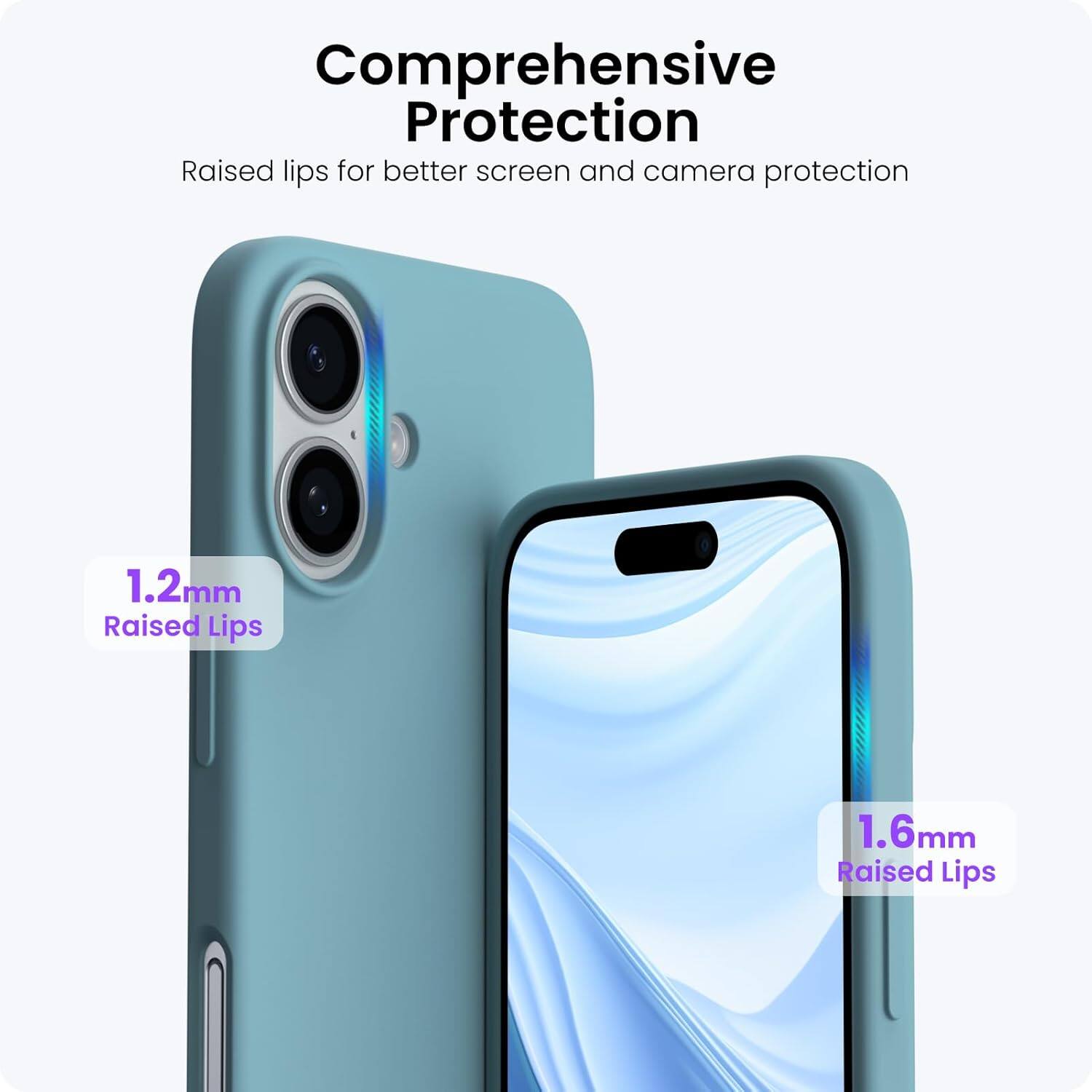 Comprehensive Protection
Raised lips for better screen and camera protection
1.2mm Raised Lips
1.6mm Raised Lips