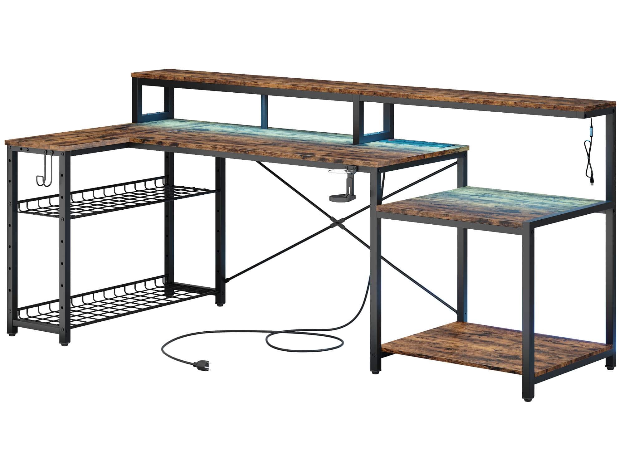 Alt View 16. Bestier - 71inch L-Shaped LED Gaming Desk with Power Outlet Computer Desk - Rustic Brown.