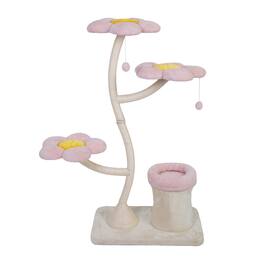 TinyHomie - Flower-Shaped Cat Tree with Blooming Platforms Bed Condo and Dangling Toys Multi-Level Cat Tower for Indoor Cats - Beige,Pink